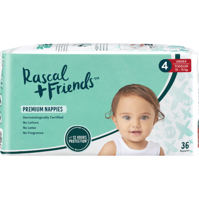 Rascal and Friends Premium Nappies Unisex 3-5kg Newborn 28pk, Baby,  Toddler & Kids