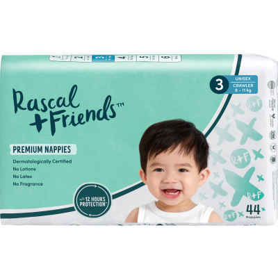 Rascal and Friends Premium Nappies Unisex 13-18kg Walker 64pk – GoPotatoes