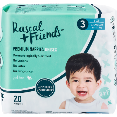 Rascal and Friends Premium Nappies Unisex 6-11kg Crawler 20pk – GoPotatoes