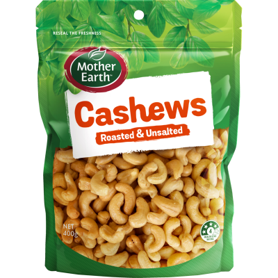 Mother Earth Roasted & Unsalted Cashews 400g