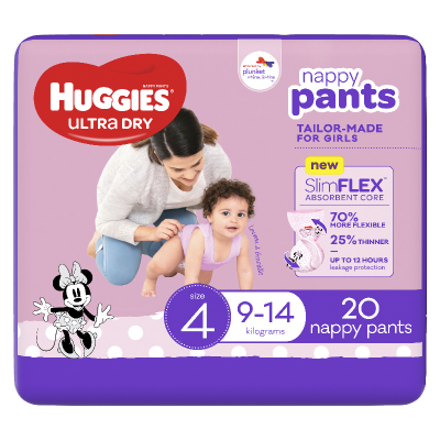Huggies Ultra Dry Nappy Pants Girls Size 4 9-14kg 20pk