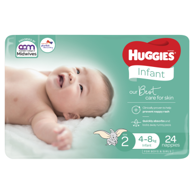 Huggies Nappies Infant Size 2 4-8kg 24pk