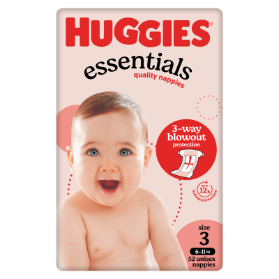 Huggies Essentials Nappies For Boys & Girls Size 3 6-11kg 52pk