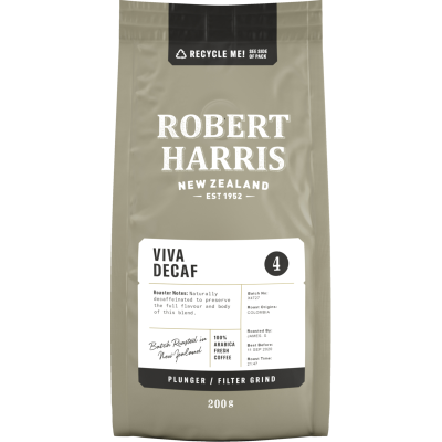Robert Harris Viva Decaf Plunger Filter Grind 100% Arabica Fresh Coffee 200g