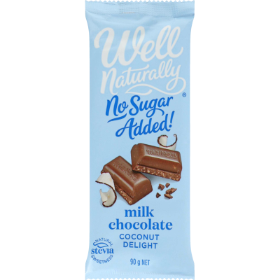 Well Naturally No Sugar Added Coconut Delight Milk Chocolate Block 90g