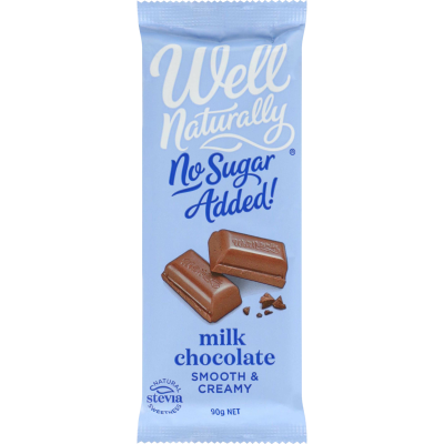 Well Naturally No Sugar Added Smooth & Creamy Milk Chocolate Block 90g