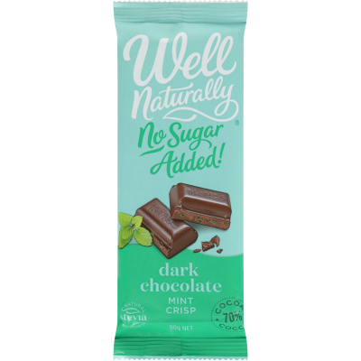 Well Naturally No Sugar Added Mint Crisp Dark Chocolate Block 90g