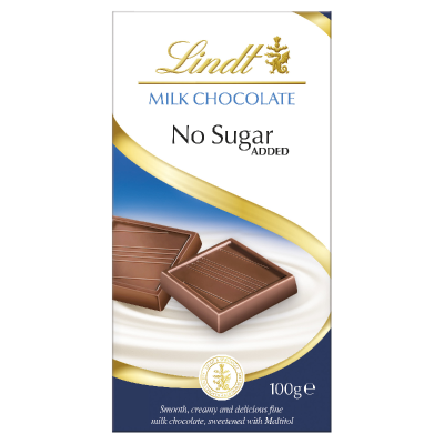 Lindt Milk Chocolate No Sugar Added Chocolate Block 100g