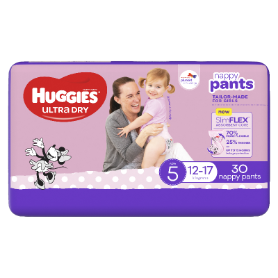 Huggies Ultra Dry Nappy Pants Girls Size 5 12-17kg 30pk