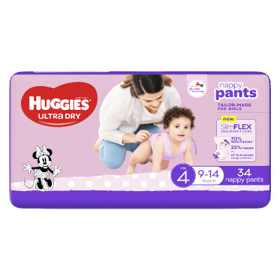 Huggies Ultra Dry Nappy Pants Girls Size 4 9-14kg 34pk