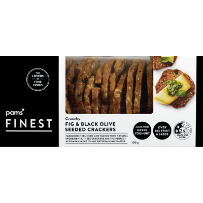 Pams Finest Crunchy Fig & Black Olive Seeded Crackers 100g