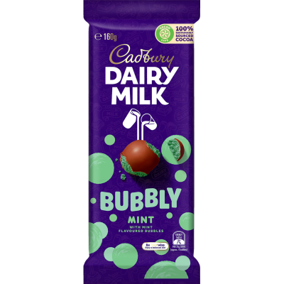 Cadbury Dairy Milk Bubbly Mint Chocolate Block 160g