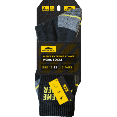 North Head Mens Extreme Power Works Socks Size 11-13 3pk