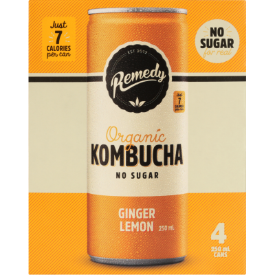 Remedy Ginger Lemon Organic Kombucha 4 x 250ml