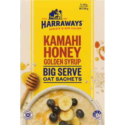 Harraways Kamahi Honey & Golden Syrup Big Serve Oat Sachets 7 x 45g