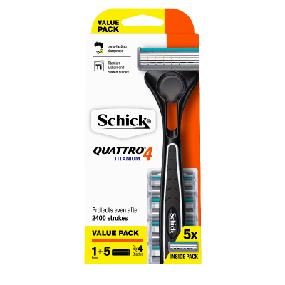Schick Quattro 4 Titanium Razor Kit + 5 Refills 1pk