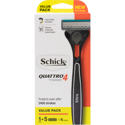 Schick Quattro 4 Titanium Razor + 5 Cartridges 1pk