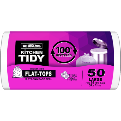 Big Black Sacks Kitchen Tidy Flat-Tops Bin Liner Sacks Large 58 x 71cm 36 Litre 50pk