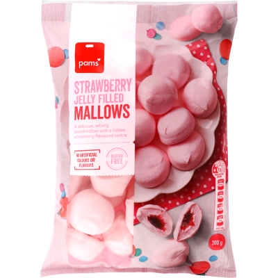 Pams Strawberry Jelly Filled Mallows 300g
