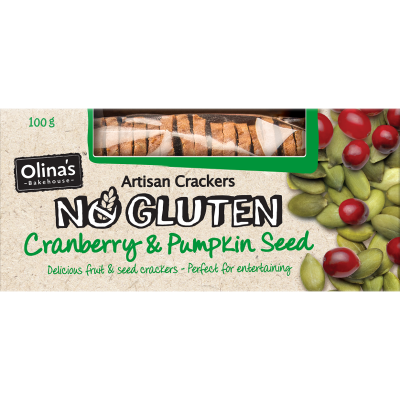 Olina's Bakehouse No Gluten Cranberry & Pumpkin Seed Artisan Crackers 100g
