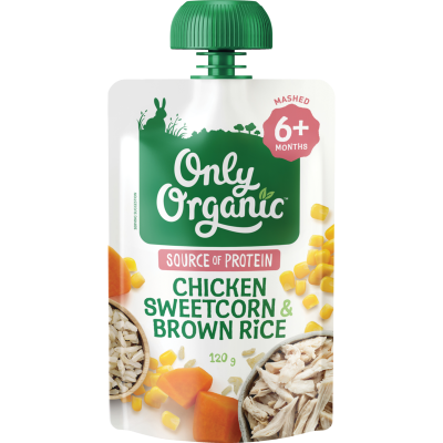 Only Organic Chicken Sweetcorn & Brown Rice 6+ Months 120g