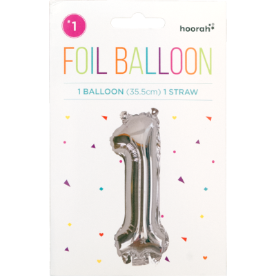 Hoorah Silver Foil Balloon No.1 1pk