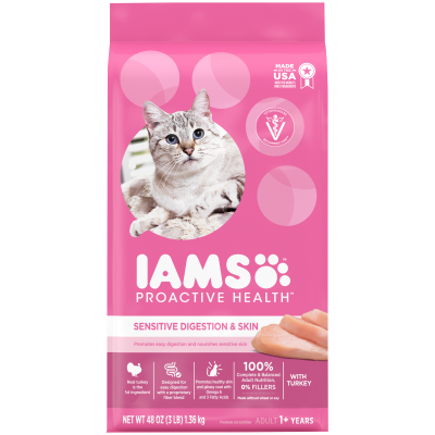IAMS Proactive Health Adult Healthy Digestion with Chicken & Turkey Dry Cat Food 1.36kg