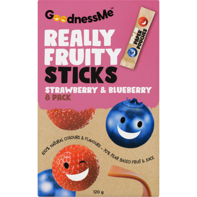 GoodnessMe Strawberry & Blueberry Really Fruity Sticks 8 x 15g