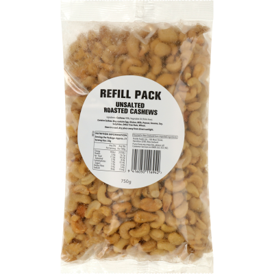 Unsalted Roasted Cashews Refill Pack 750g