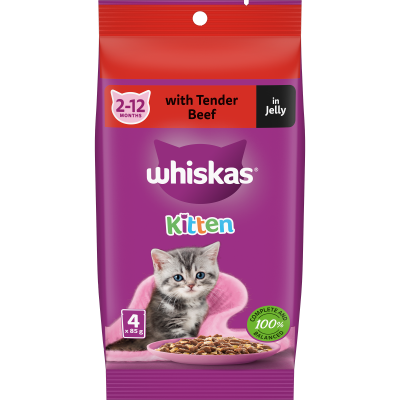 Whiskas Tender Beef Favourites In Jelly Kitten Wet Pouches Cat Food 340g