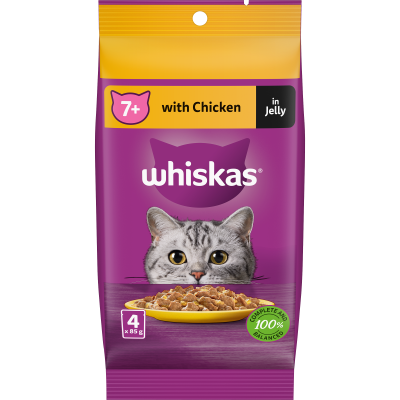 Whiskas Chicken Favourites In Jelly Senior Wet Pouches Cat Food 340g