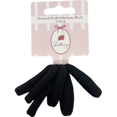 Korbond Redberry Ponytail Rolys Medium Black 6pk