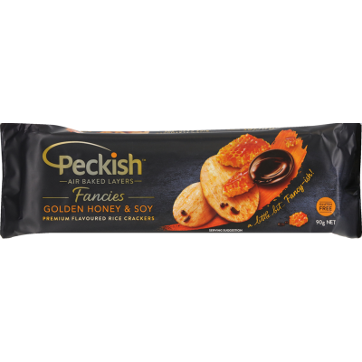 Peckish Fancies Golden Honey & Soy Premium Flavoured Rice Crackers 90g