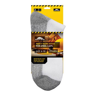 North Head Men's Works Socks For Steel Caps Size 6-10 2ea