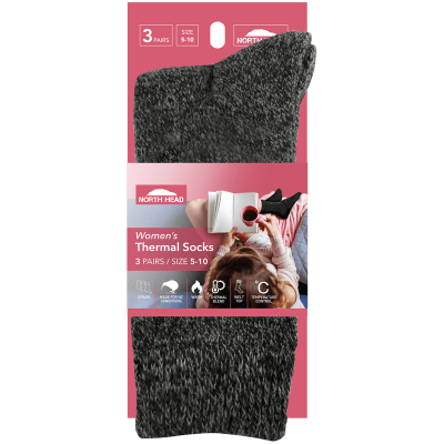 North Head Women's Thermal Socks Size 5-10 3ea
