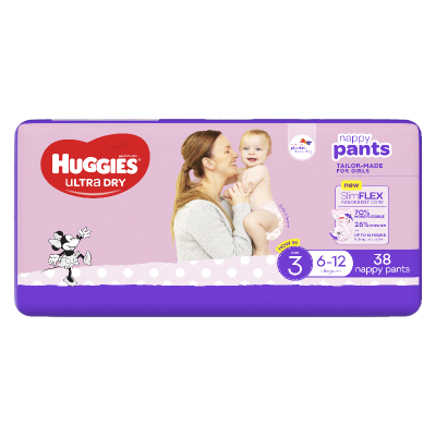 Huggies Ultra Dry Nappy Pants Girls Size 3 6-12kg 38pk