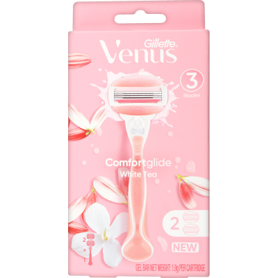 Gillette Venus Comfortglide White Tea Razor And 2 Cartridges 1pk