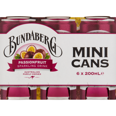 Bundaberg Passionfruit Sparkling Drink Mini Cans 6 x 200ml