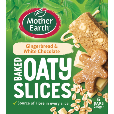Mother Earth Gingerbread & White Chocolate Baked Oaty Slices 6 x 40g