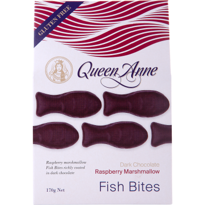 Queen Anne Raspberry Marshmallow Dark Chocolate Fish Bites 170g