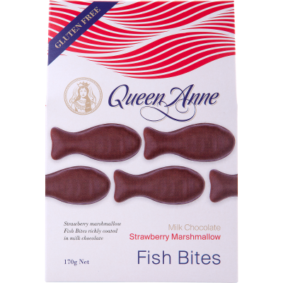 Queen Anne Strawberry Marshmallow Milk Chocolate Fish Bites 170g
