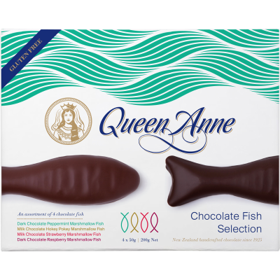 Queen Anne Peppermint Hokey Pokey Strawberry & Raspberry Chocolate Fish Selection 200g