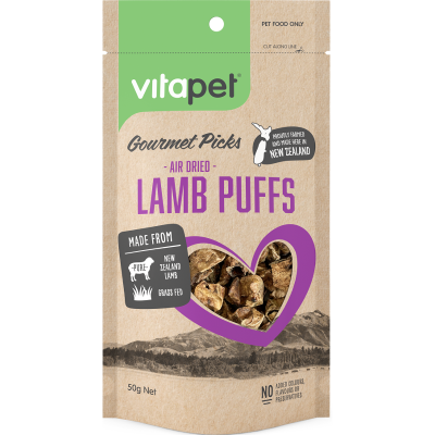 VitaPet Gourmet Picks Air Dried Lamb Puffs Dog Treats 50g