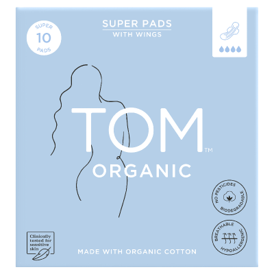 Tom Organic Super Pads With Wings 10pk