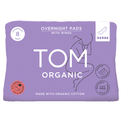 Tom Organic Overnight Pads With Wings 8pk