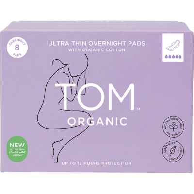 Tom Organic Organic Ultra Thin Overnight Pads With Wings 8pk