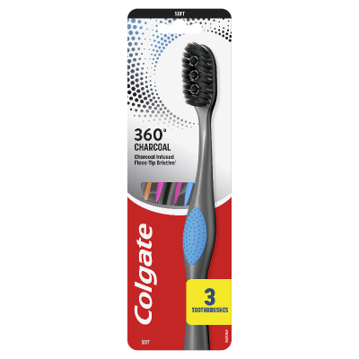 Colgate 360 Charcoal Spiral Soft Toothbrush 3pk