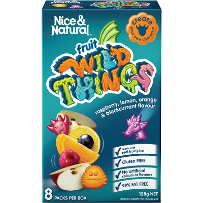 Nice & Natural Raspberry, Lemon, Orange & Blackcurrant Flavour Wild Things Fruit Snacks 8 x 16g