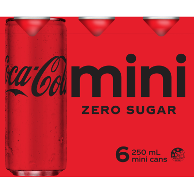 Coca-Cola Zero Sugar Soft Drink Mini Cans 6 x 250ml