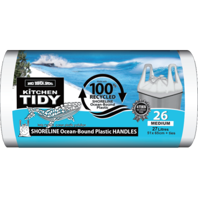 Big Black Sacks Kitchen Tidy Liner 100% Recycled Ocean Bound Plastic Tie Top Medium 51x 65cm 27 Litre 26pk